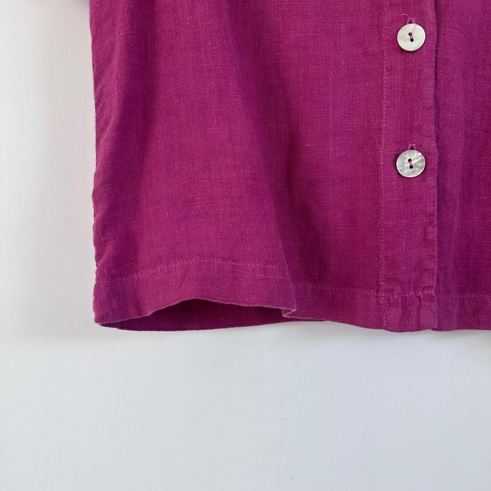 Vintage 90s Cut Loose Magenta Pink Linen Short Sleeve Button Down Shirt Medium - Picture 4 of 8